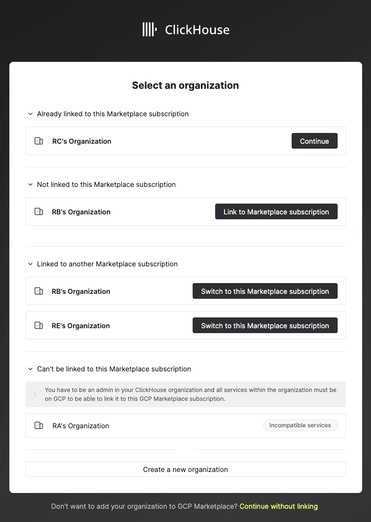 ClickHouse Cloud 가입 정보 양식