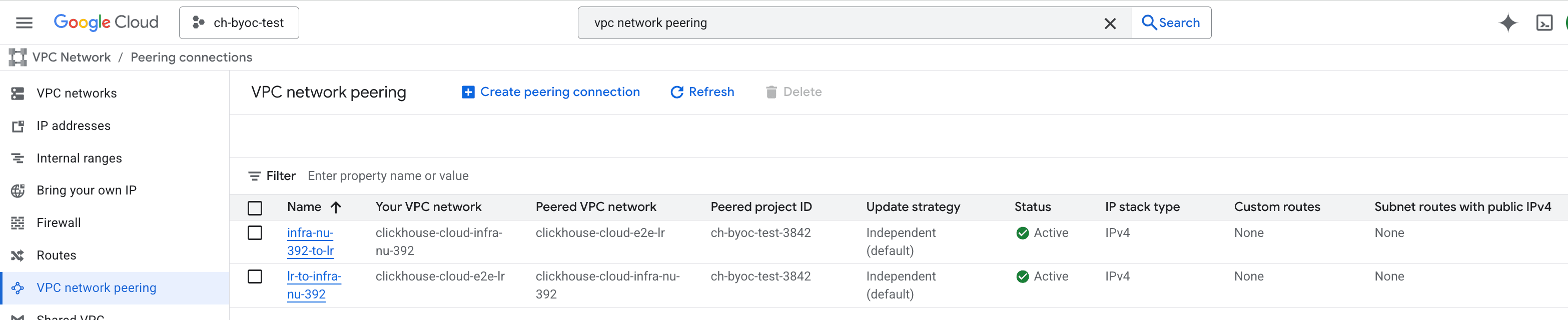BYOC قبول peering connection