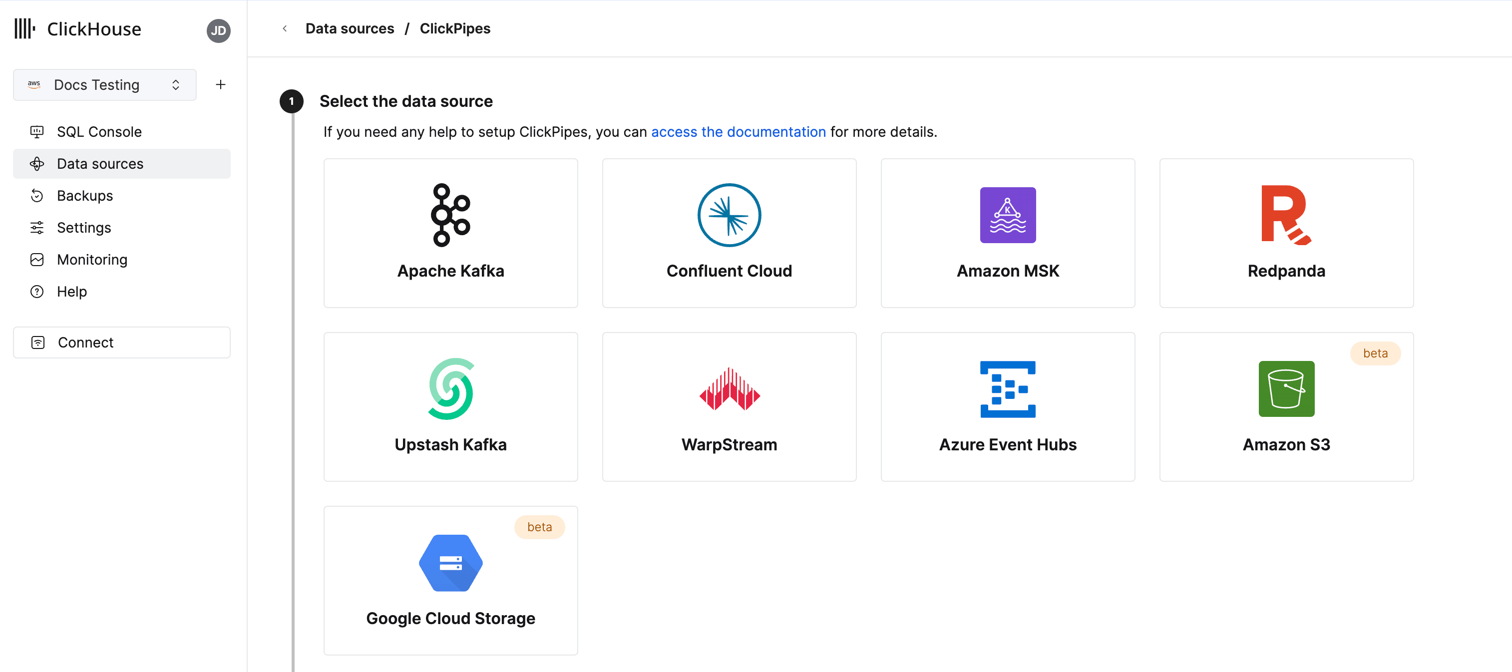 Интерфейс ClickPipes с параметрами настройки для загрузки данных из бакетов S3 и GCS