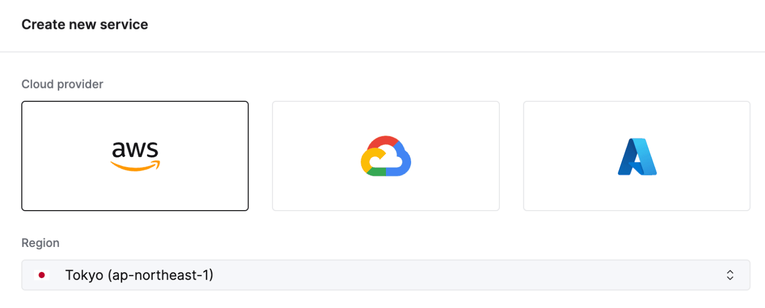 Интерфейс создания сервиса ClickHouse Cloud с выбором региона Tokyo
