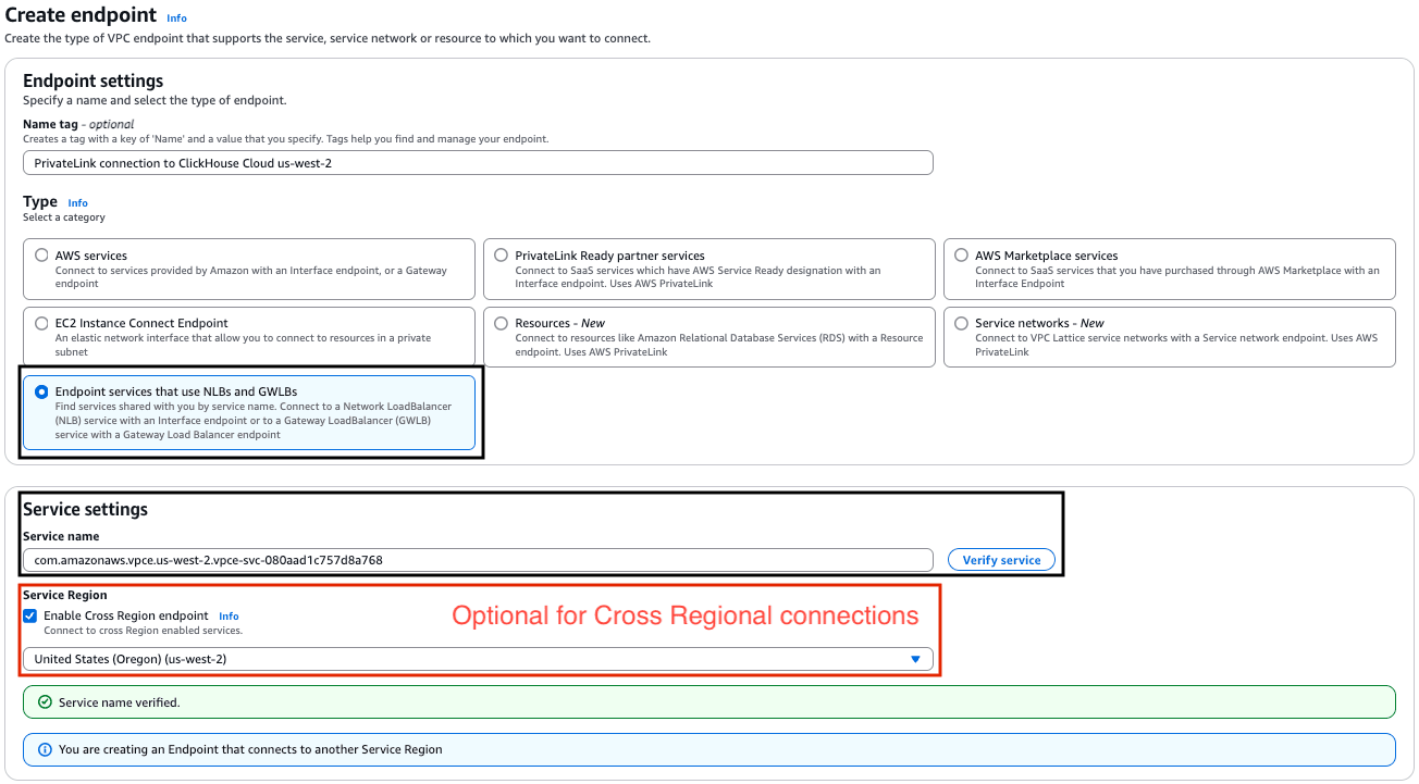 AWS PrivateLink Endpoint Settings