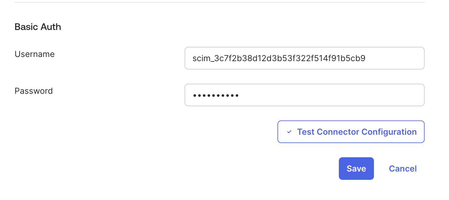 SCIM 認証用の API 認証情報を入力する