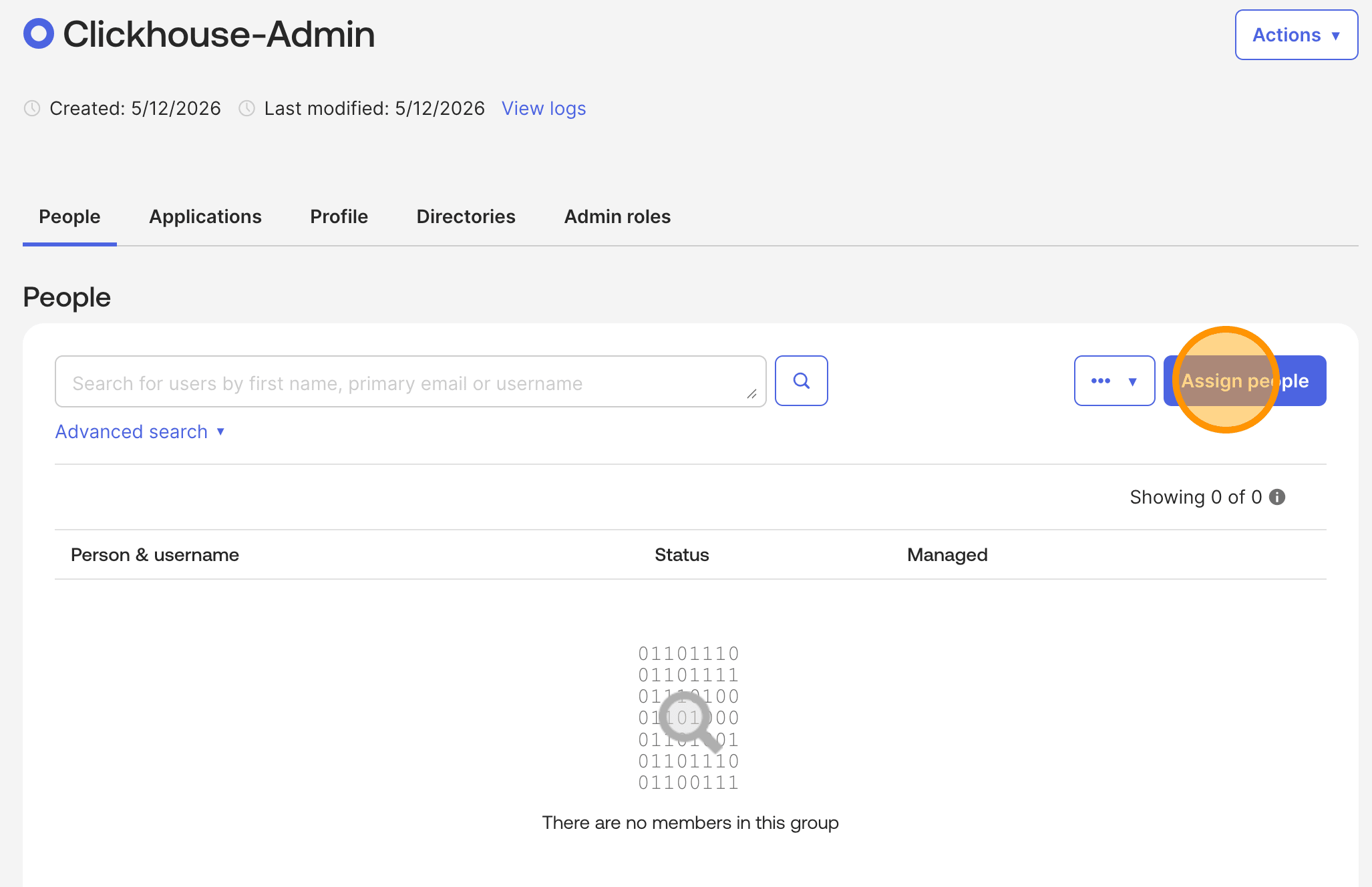 グループの Assign people をクリックする