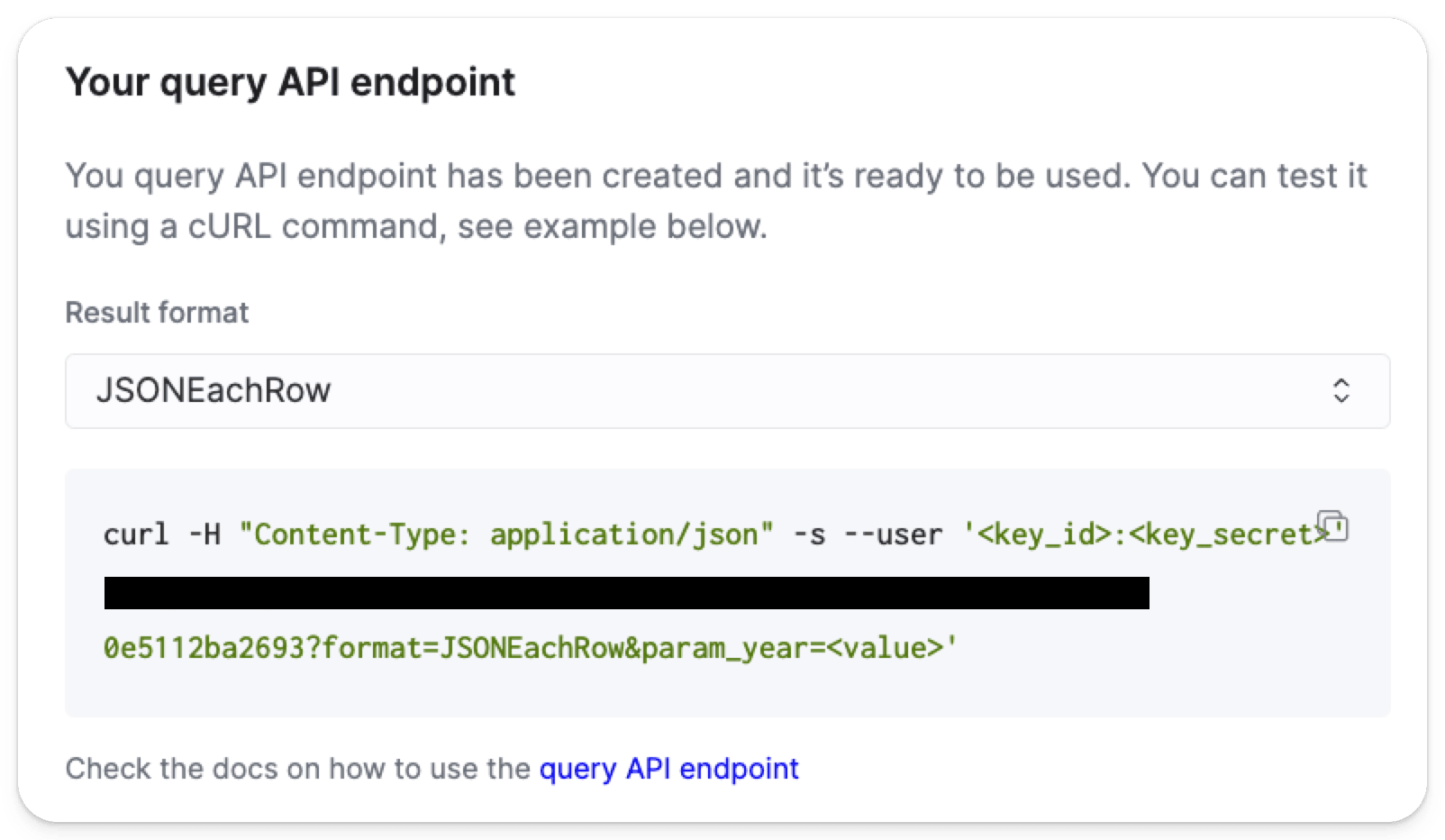 Comando curl del endpoint