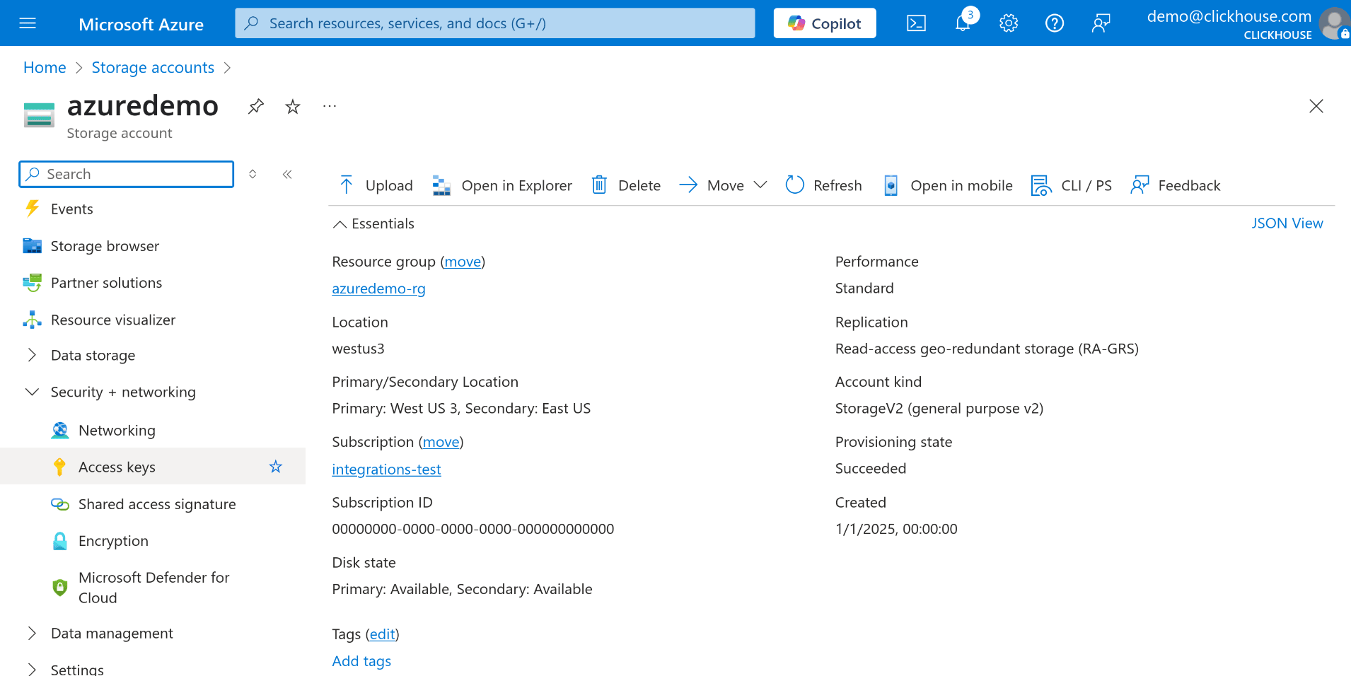Azure 데이터 저장소 설정