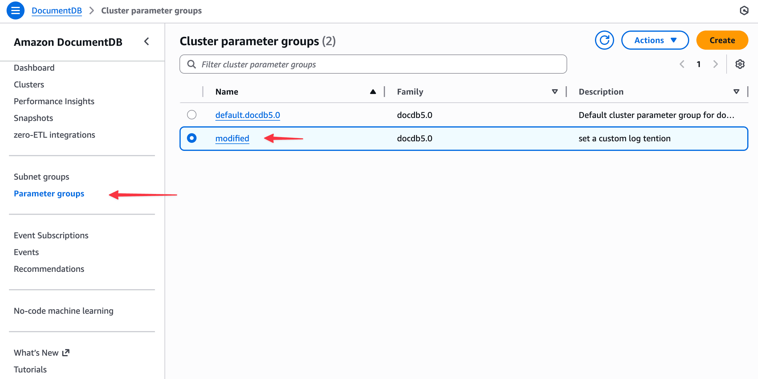 parameter group 선택