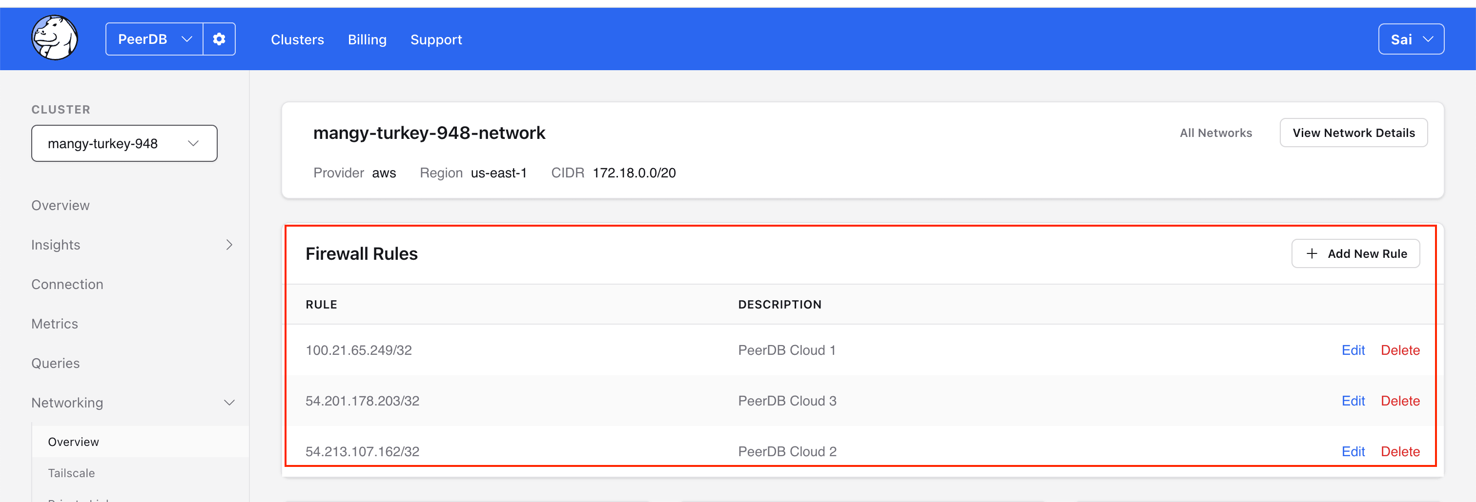 Añade las reglas de firewall para ClickPipes