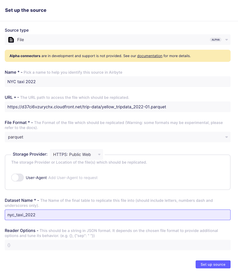 ClickHouse source creation in Airbyte