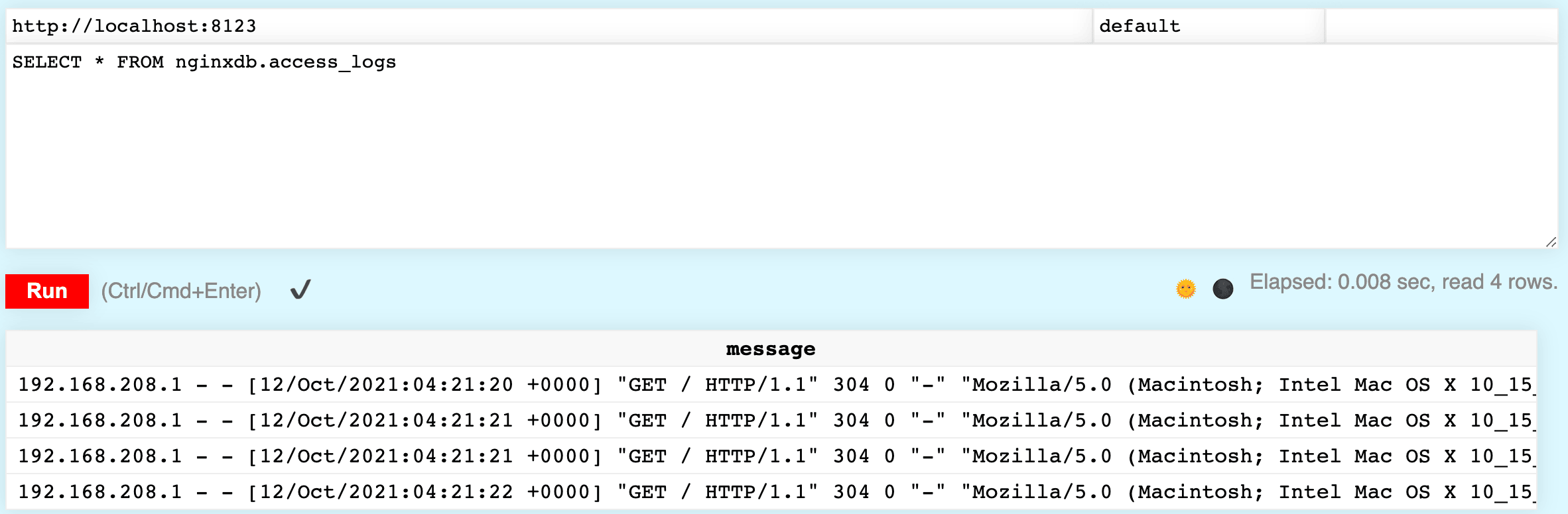 Afficher les logs ClickHouse sous forme de tableau