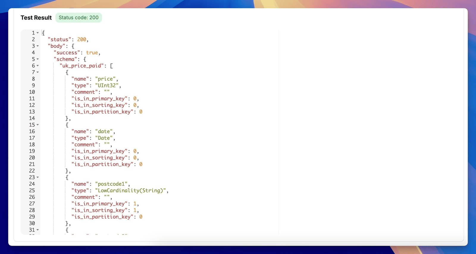 Chartbrew の ClickHouse JSON スキーマ