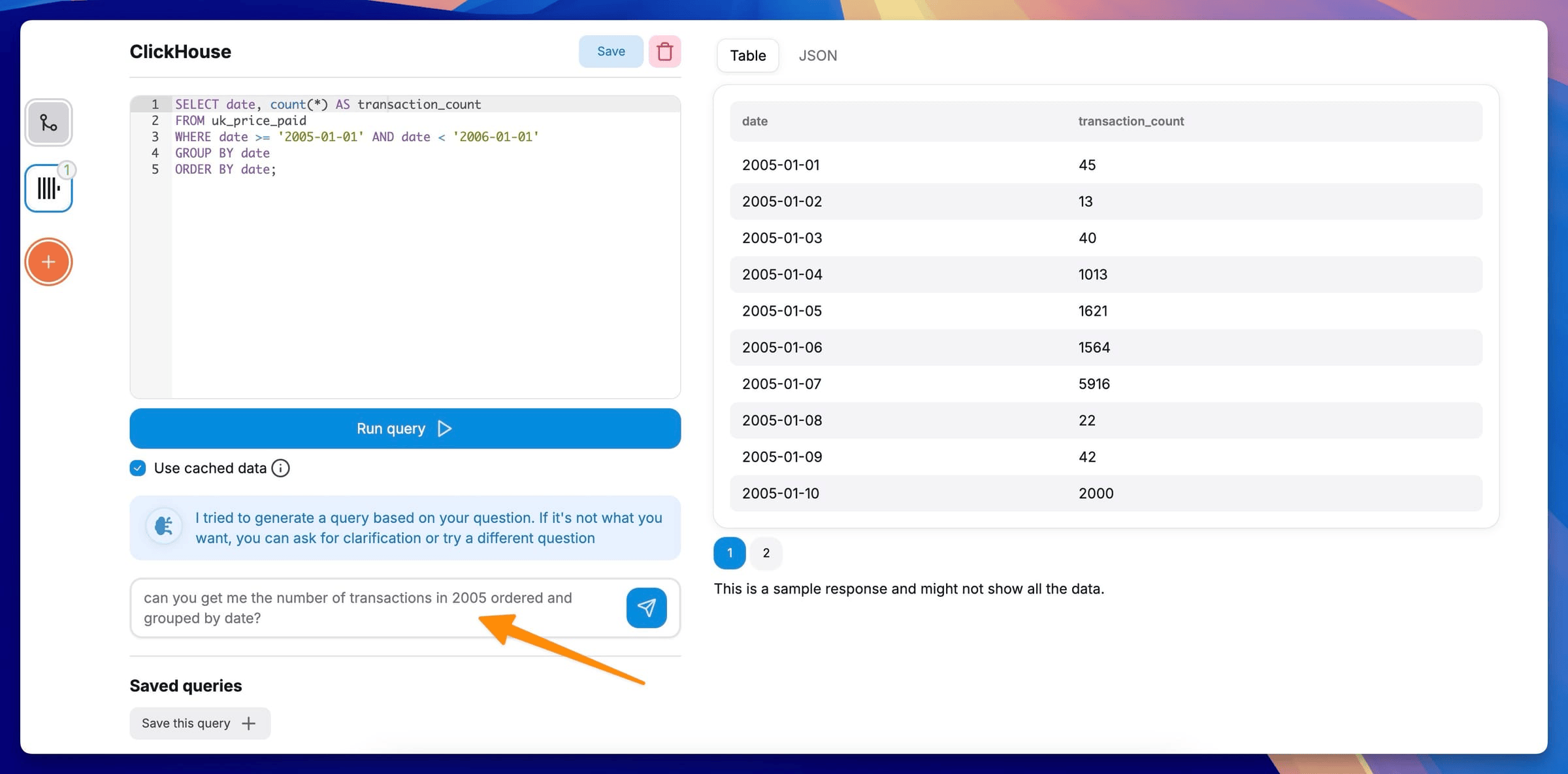 Chartbrew の ClickHouse AI SQL アシスタント