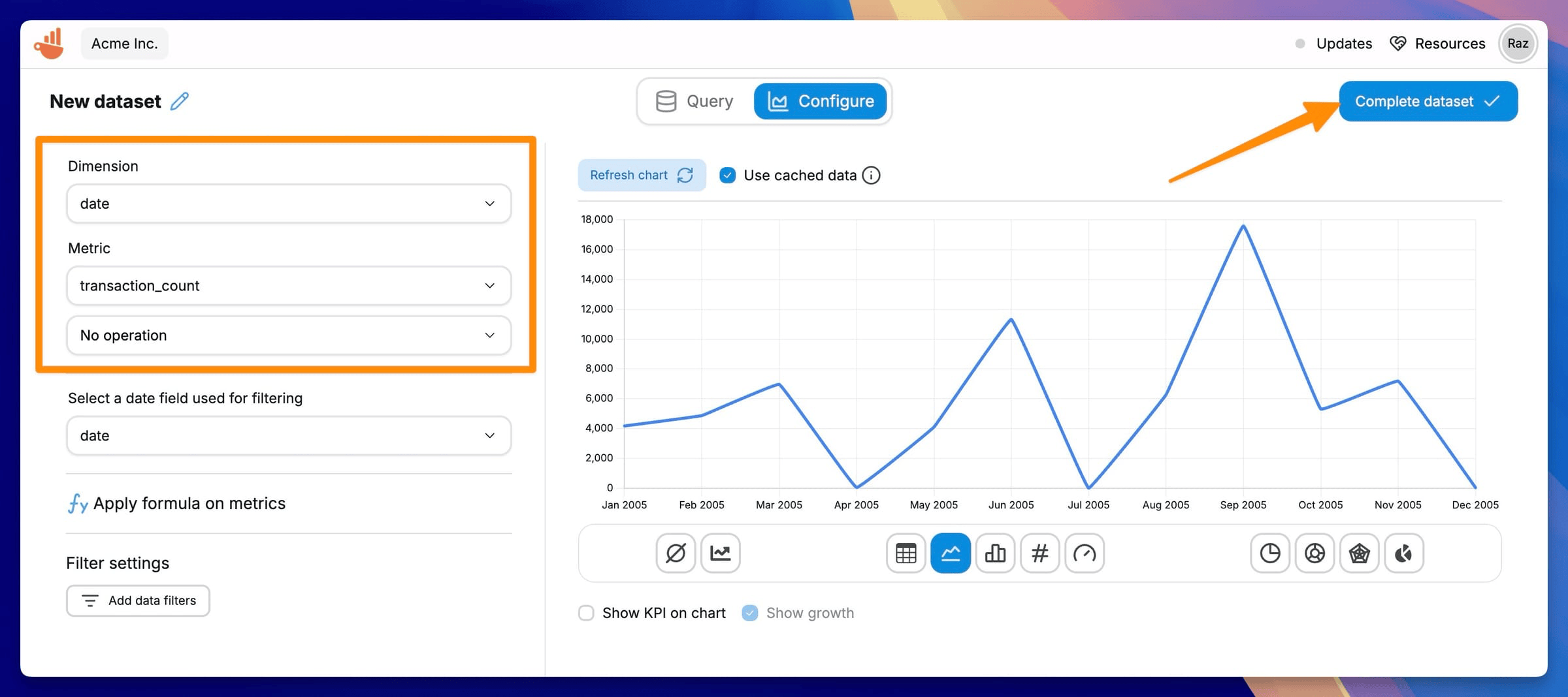 ClickHouse データを使用した Chartbrew ダッシュボード
