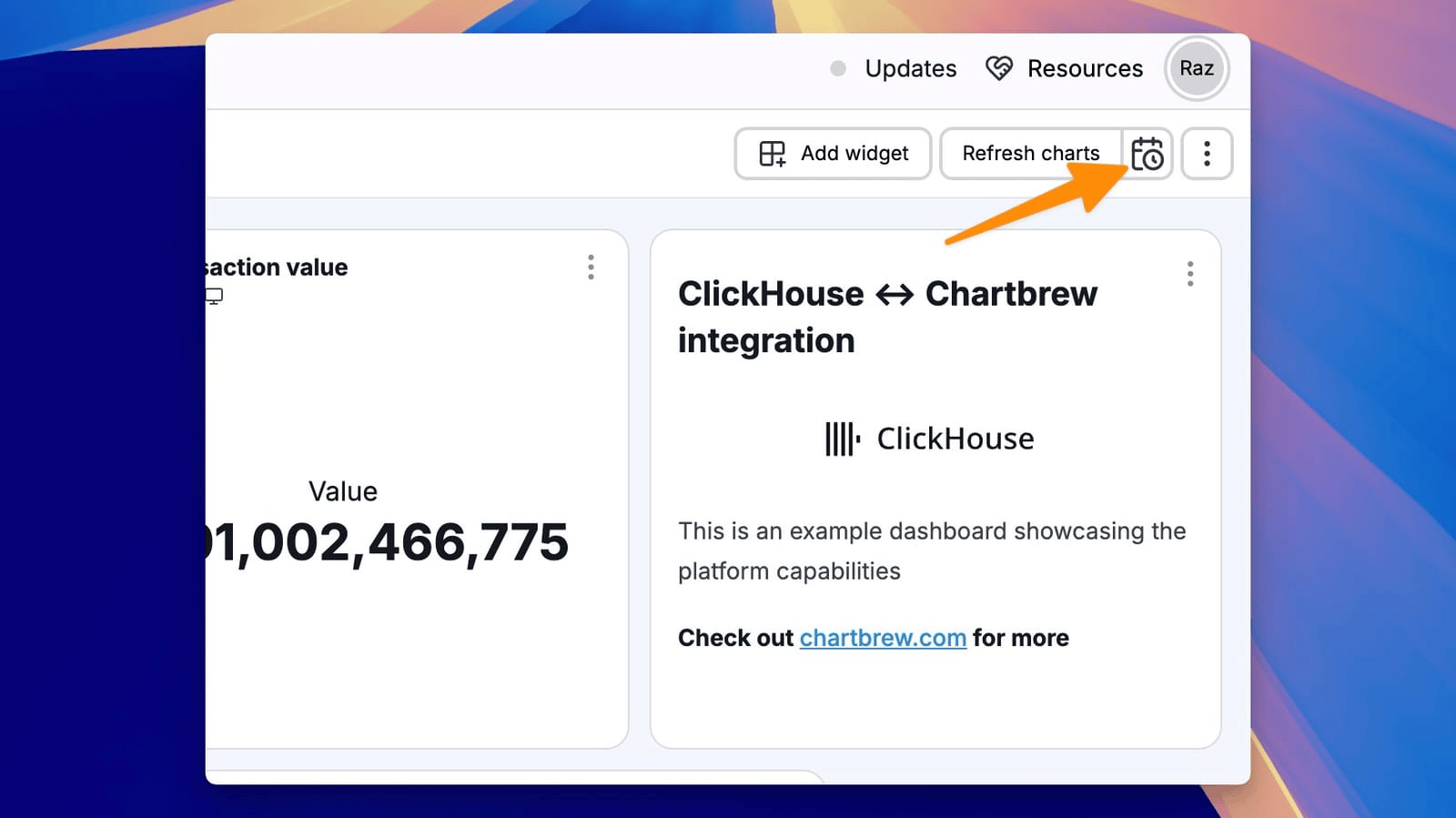 Chartbrew データセットの更新設定