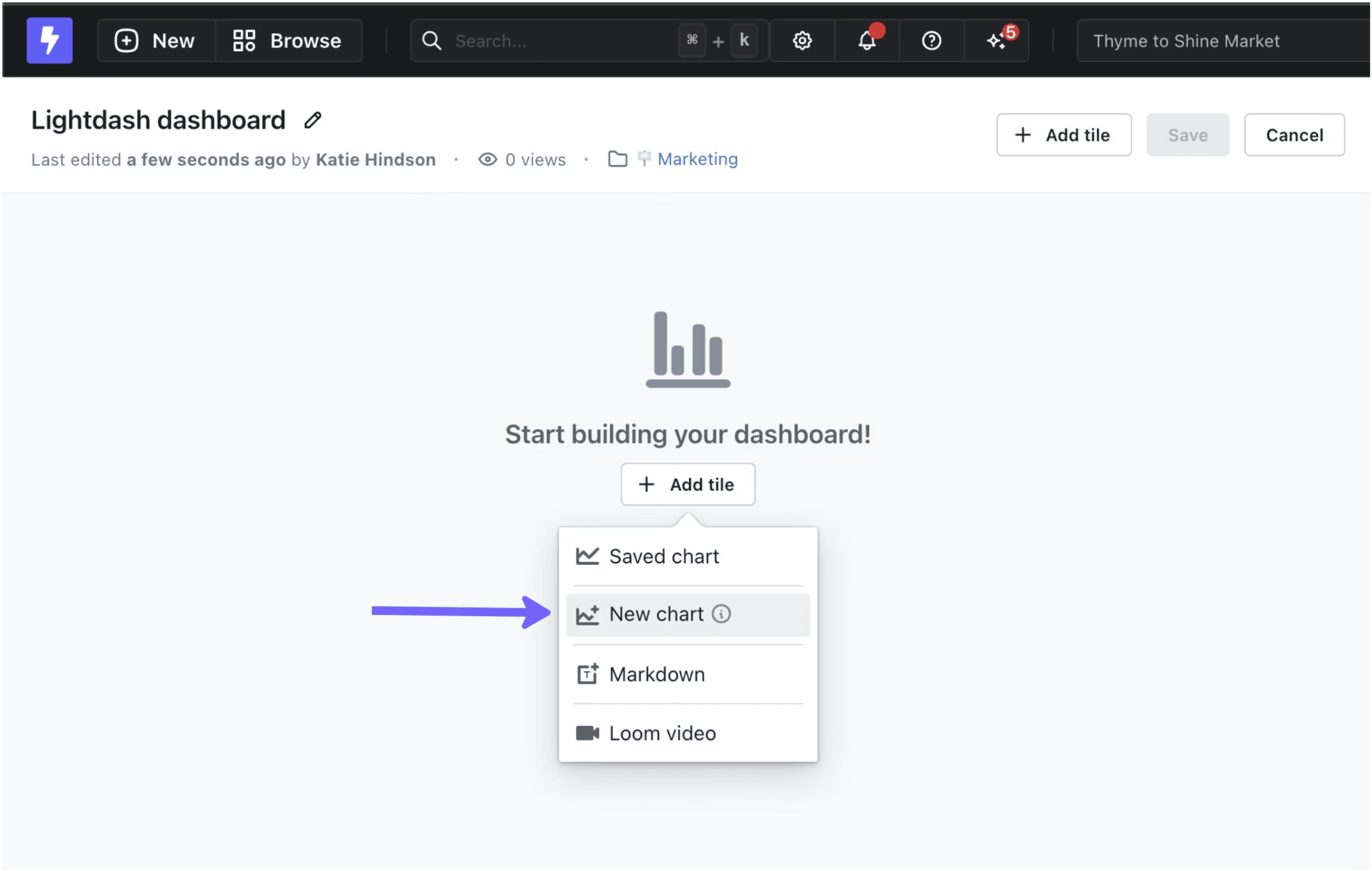 Création et organisation de graphiques dans un dashboard Lightdash