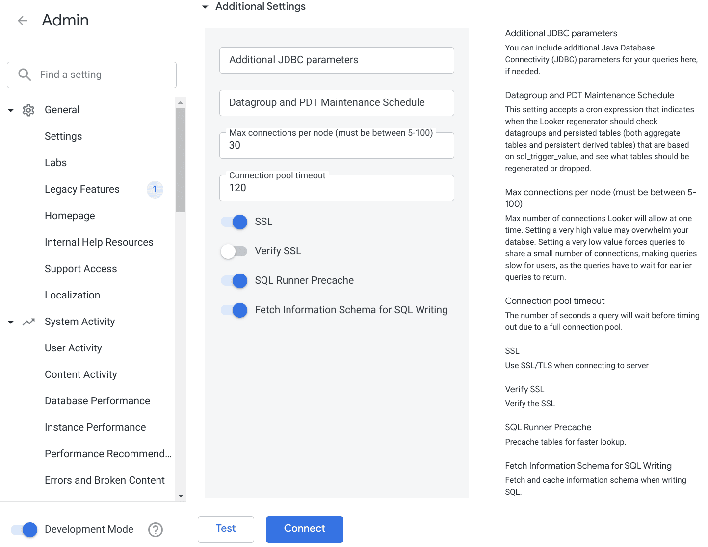 Activation de SSL pour la connexion ClickHouse dans les paramètres de Looker