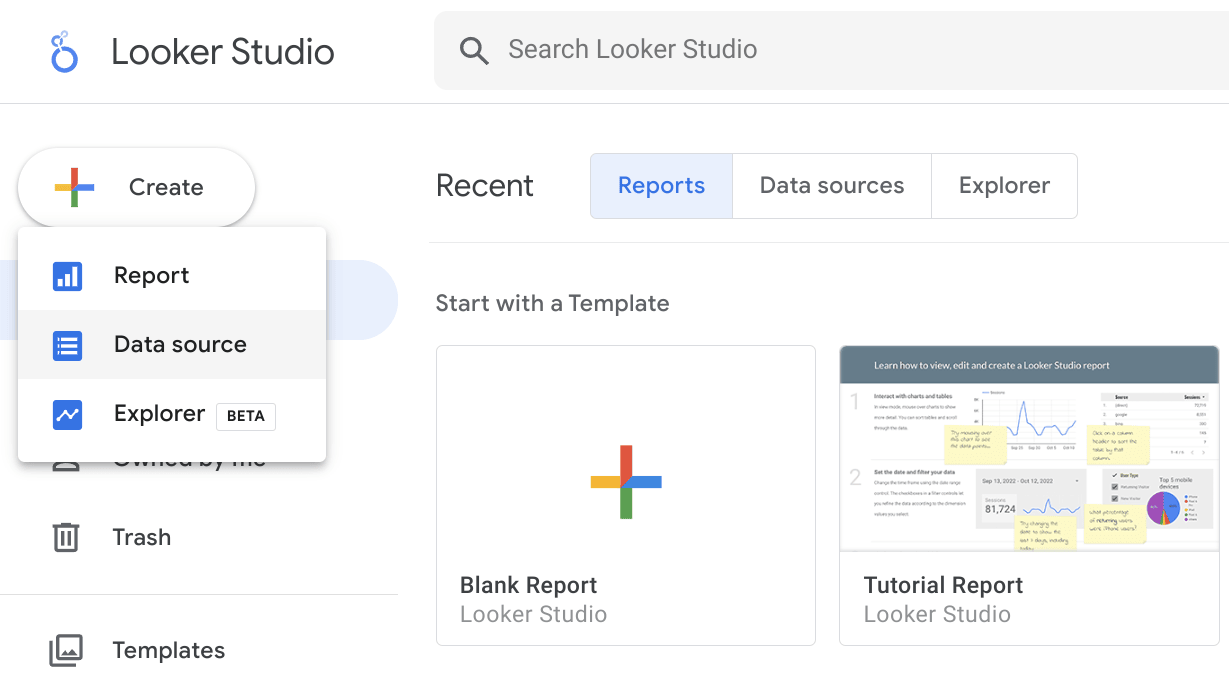 Création d’une nouvelle source de données dans l’interface Looker Studio