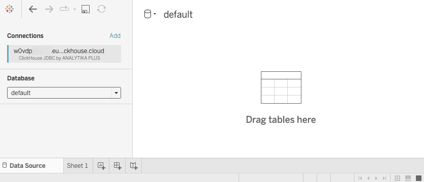 Nouveau workbook Tableau affichant l'écran de connexion initial avec les options de sélection de base de données