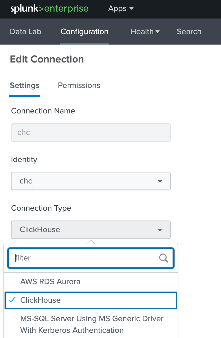 Bouton de nouvelle connexion de Splunk DB Connect