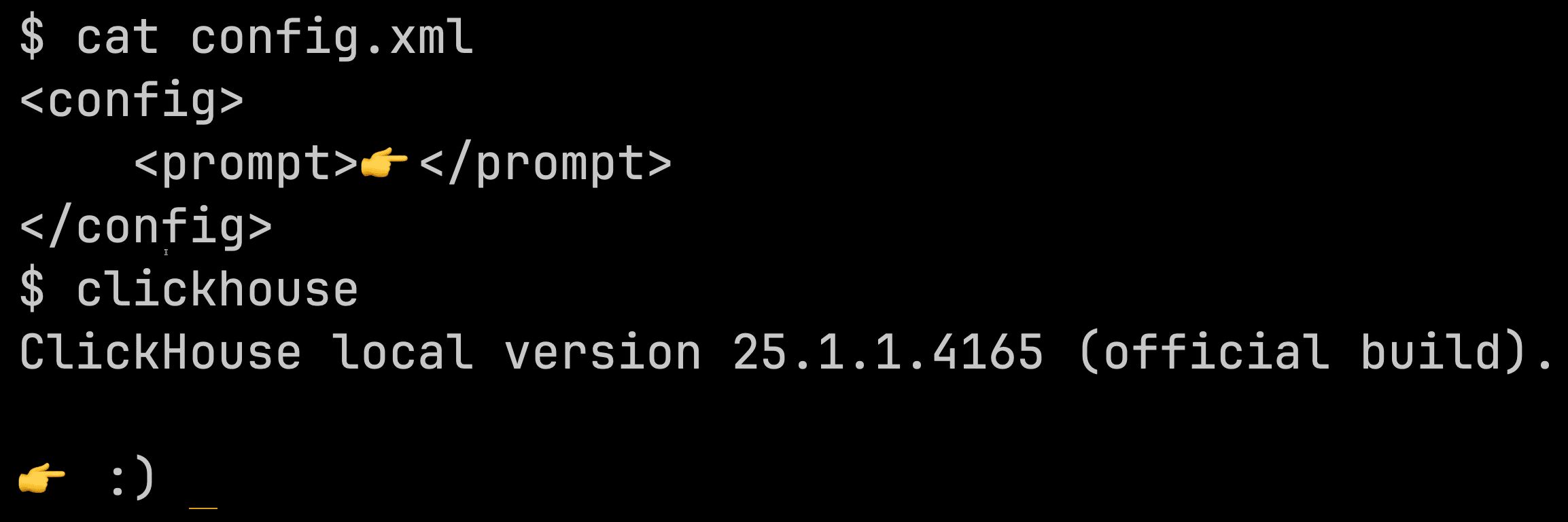 ClickHouse client prompt with config file