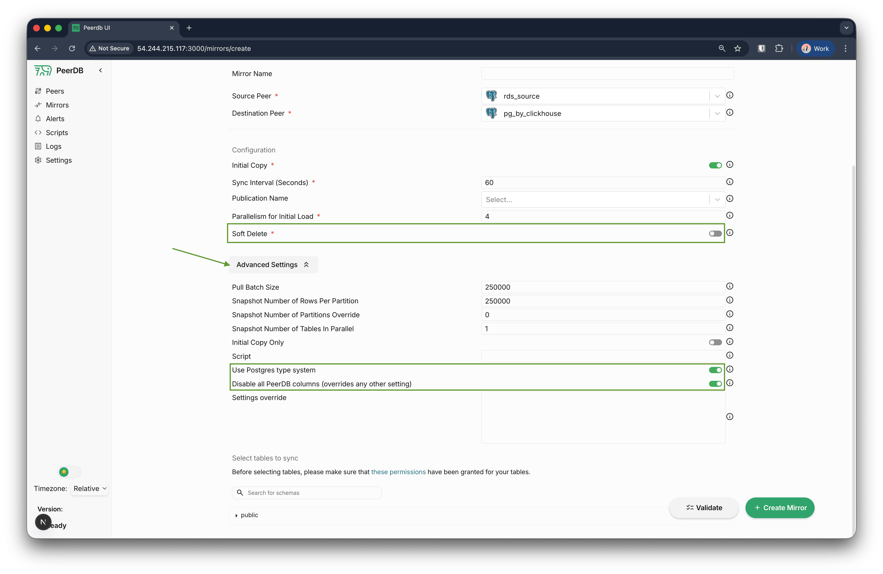 Configuración del mirror