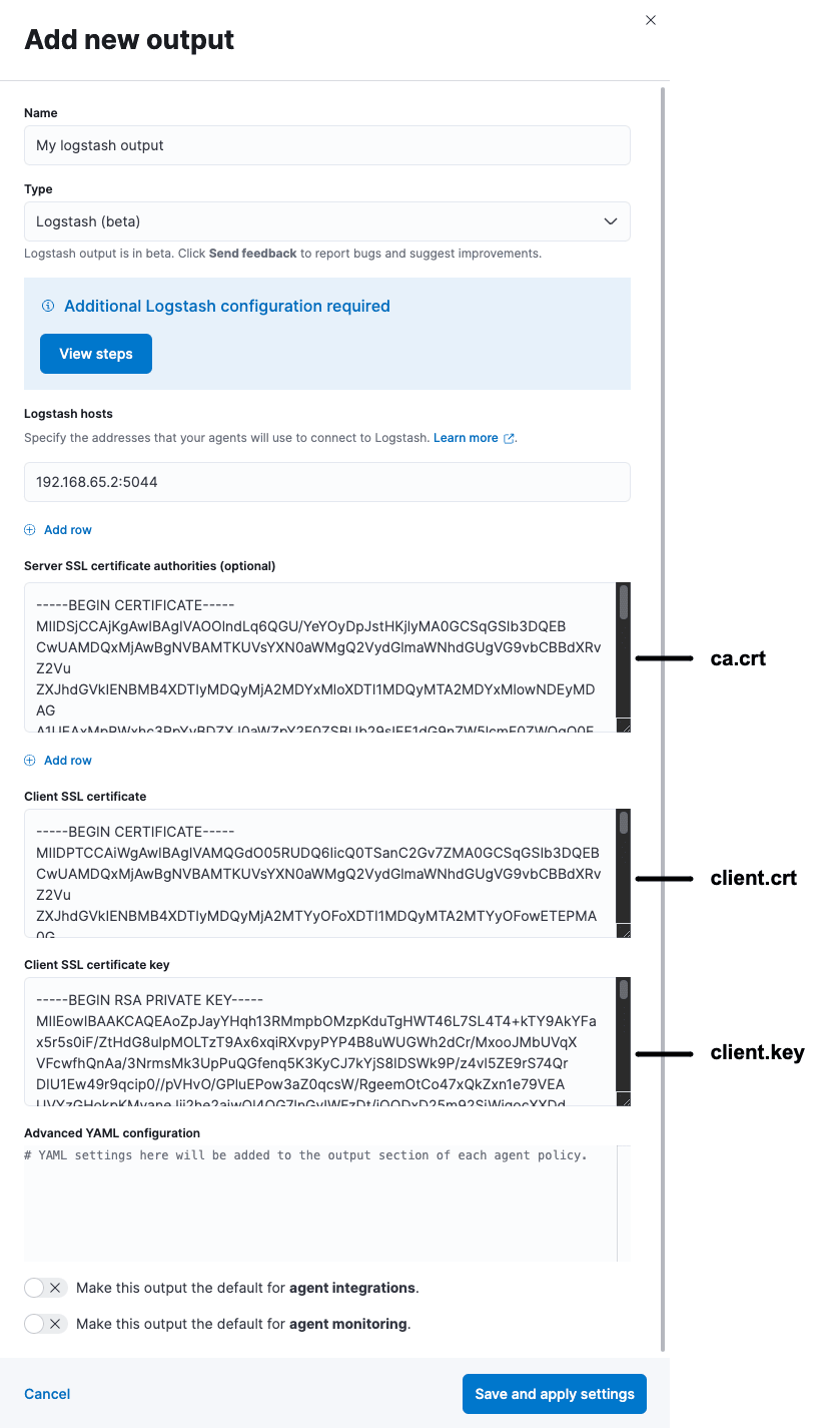 Добавление Logstash output