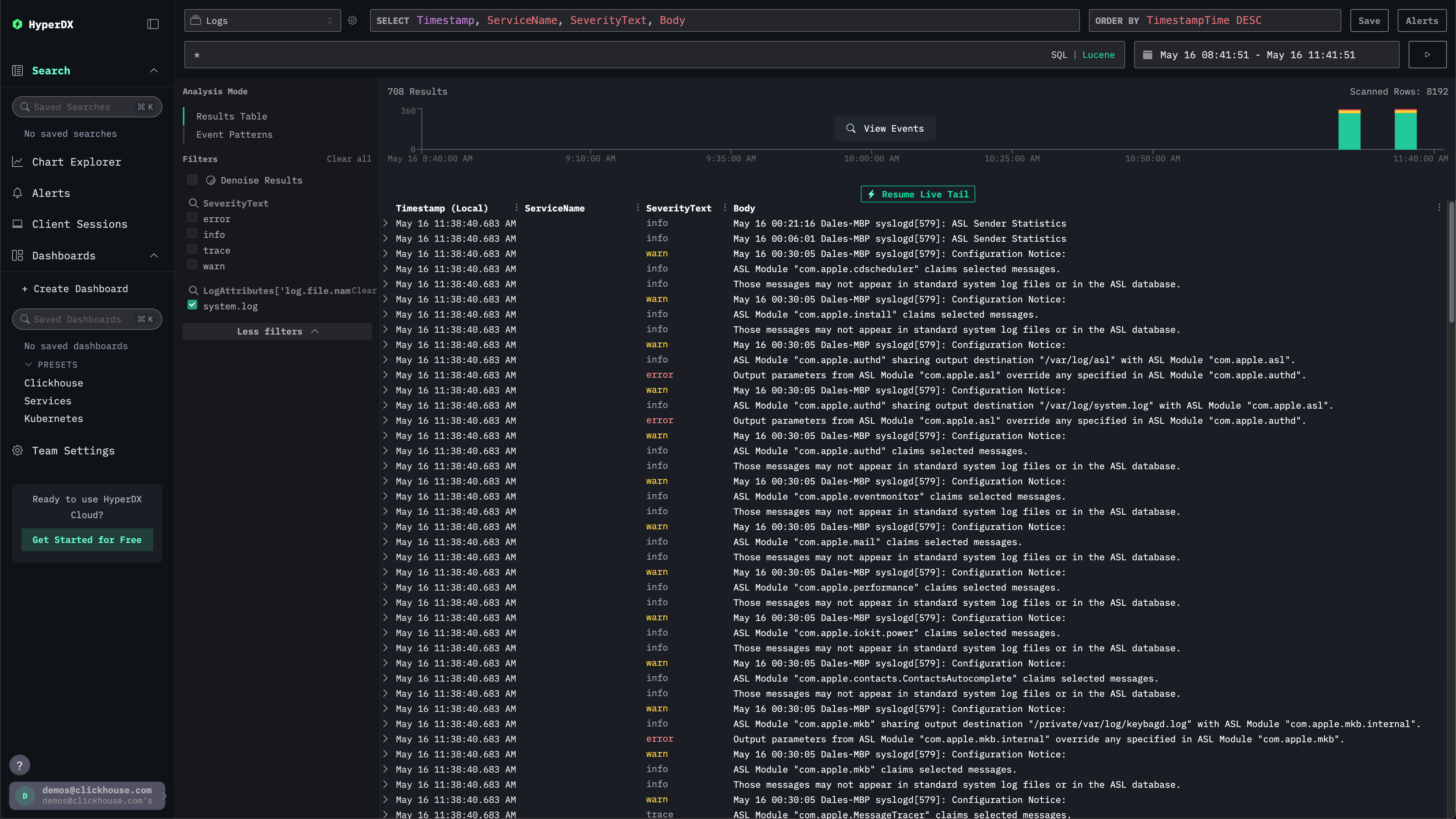 Logs locais do HyperDX